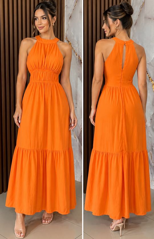 Vestido longo laranja